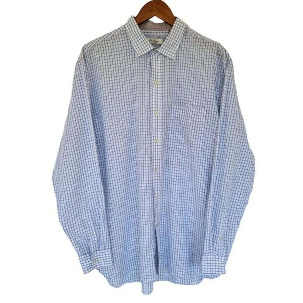Van Heusen Blue White Graph Check Button Down Shirt Long Sleeve Mens L